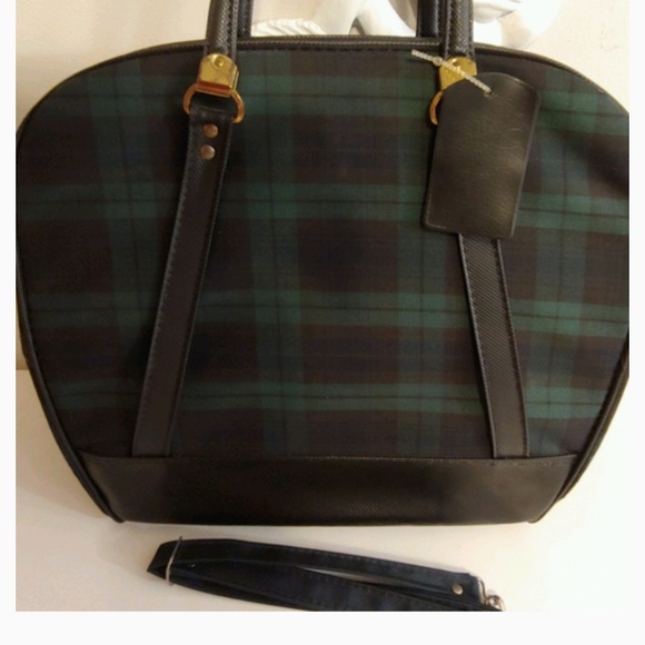 Vintage Handbags - Vintage plaid bowler-bag style carry-on luggage